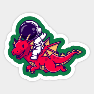 Astronaut Riding Dragon Cartoon Sticker